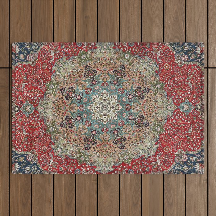 Antique Red Blue Black Persian Carpet Print Outdoor Rug Gallery Image 1
