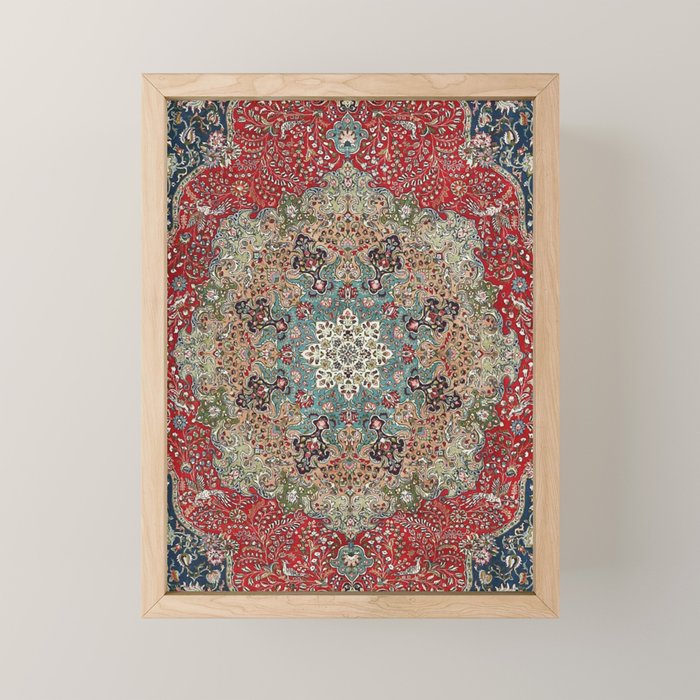 Antique Red Blue Black Persian Carpet Print Mini Art Print Gallery Image 1