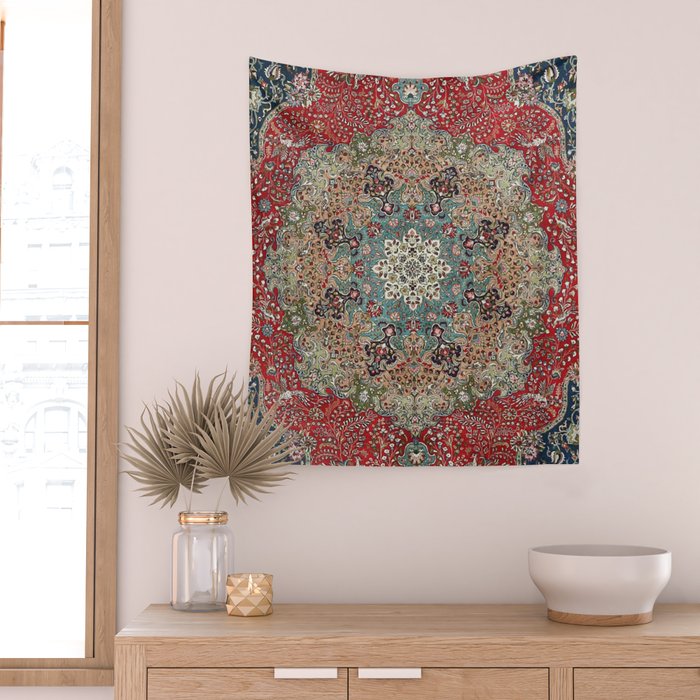 Antique Red Blue Black Persian Carpet Print Wall Tapestry Gallery Image 2