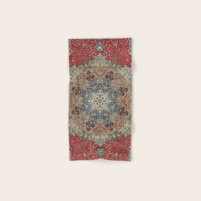 Antique Red Blue Black Persian Carpet Print Bath Towel Gallery Image 1