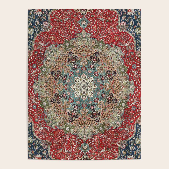 Antique Red Blue Black Persian Carpet Print Poster Gallery Image 4