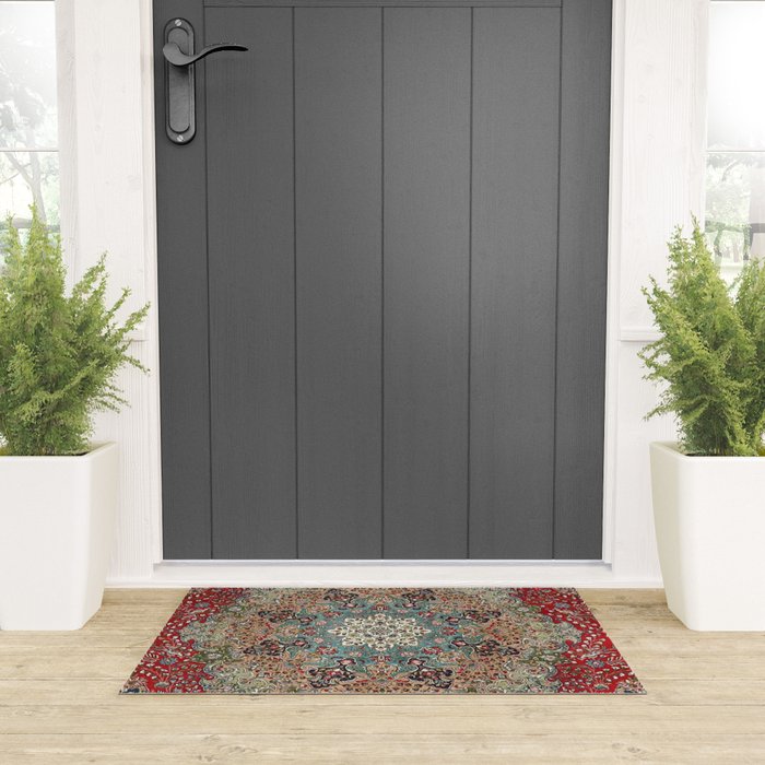 Antique Red Blue Black Persian Carpet Print Welcome Mat Gallery Image 3