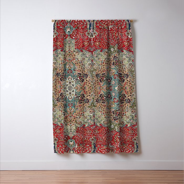 Antique Red Blue Black Persian Carpet Print Window Curtain Gallery Image 3
