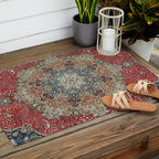 Antique Red Blue Black Persian Carpet Print Outdoor Rug Gallery Image 2
