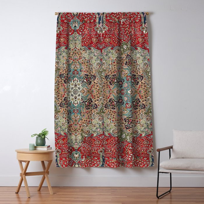 Antique Red Blue Black Persian Carpet Print Window Curtain Gallery Image 5