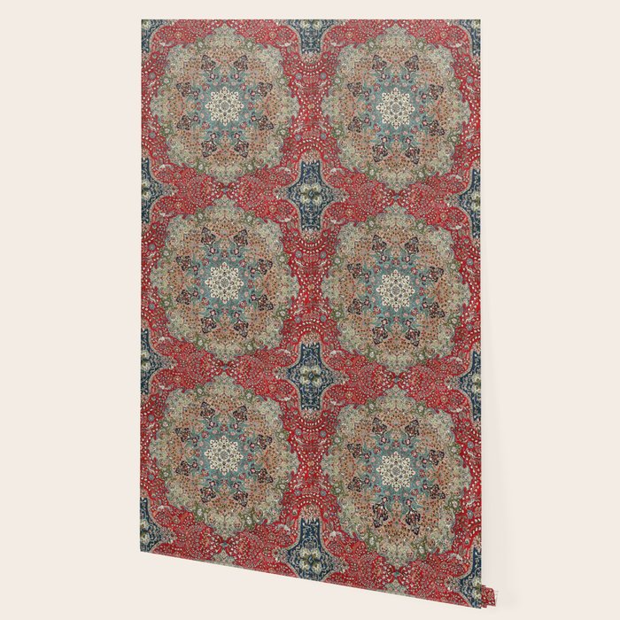 Antique Red Blue Black Persian Carpet Print Wallpaper Gallery Image 2