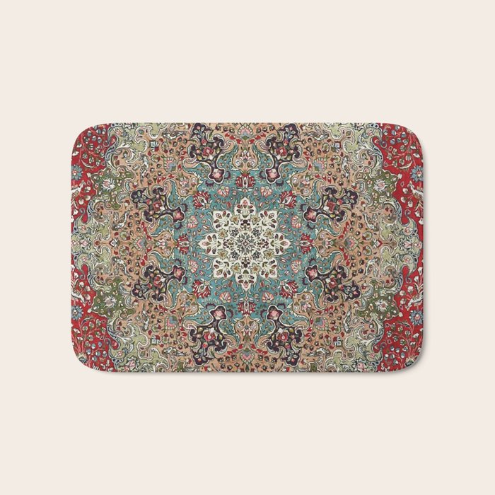 Antique Red Blue Black Persian Carpet Print Bath Mat Gallery Image 1