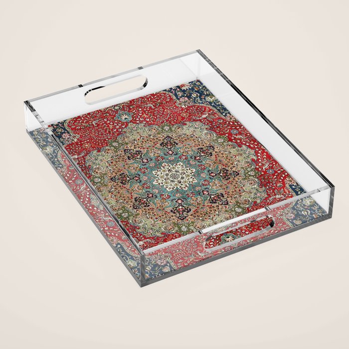 Antique Red Blue Black Persian Carpet Print Acrylic Tray Gallery Image 1