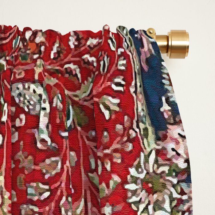 Antique Red Blue Black Persian Carpet Print Window Curtain Gallery Image 2