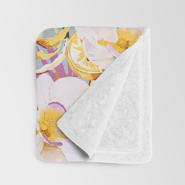 Lemons among the exotic flowers 4 Throw Blanket Gallery Image 3