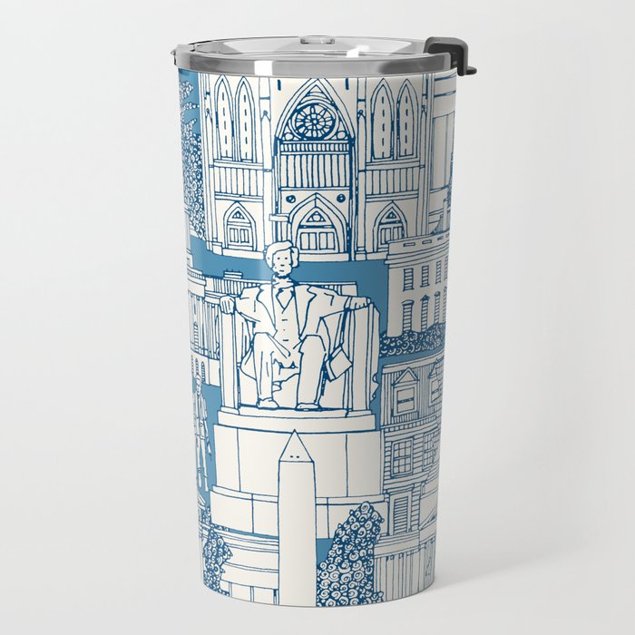Washington DC toile blue Travel Mug Gallery Image 2
