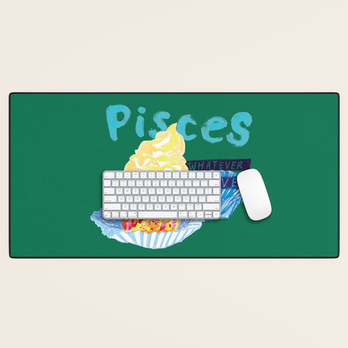 Pisces Chill Vibes in Chive Green | Zodiac Series  Desk Mat Gallery Image 1