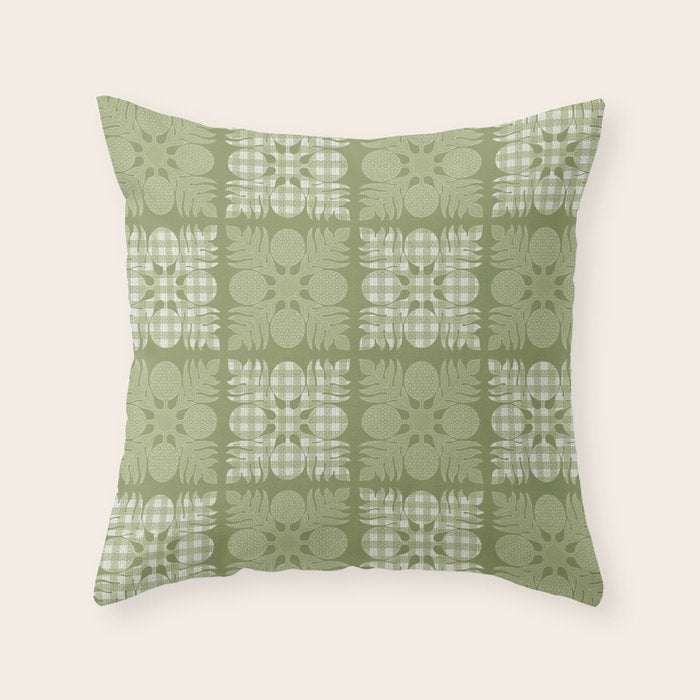 Ulu Sage Palaka Quilt Throw Pillow Gallery Image 6