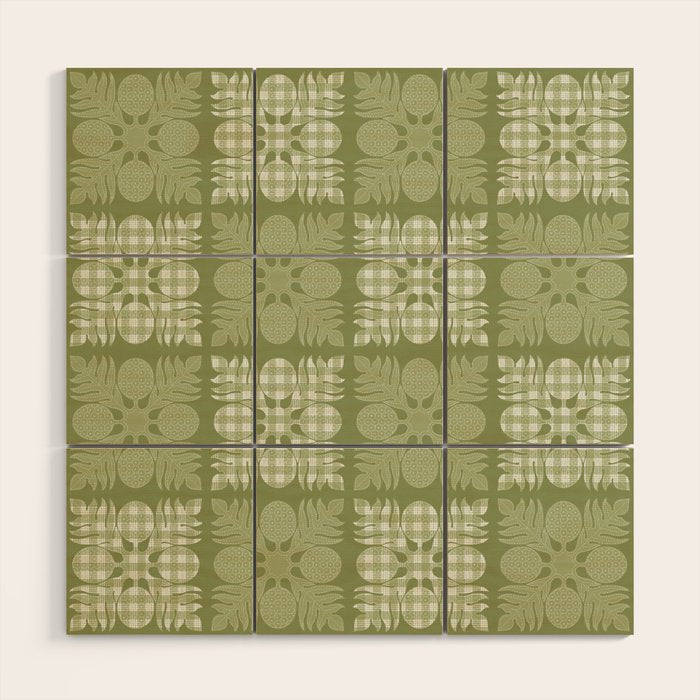 Ulu Sage Palaka Quilt Wood Wall Art Gallery Image 1