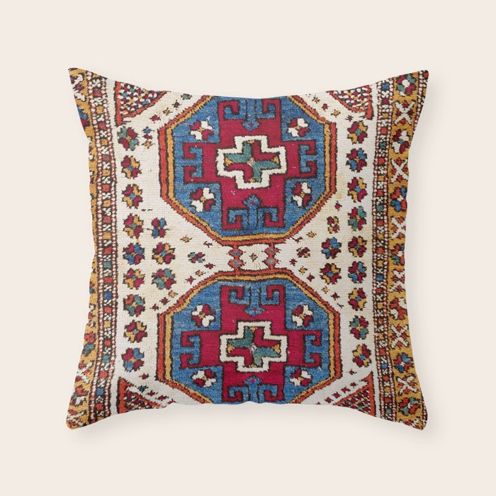 Kozak Bergama Turkish  Antique Rug Print Throw Pillow Gallery Image 1