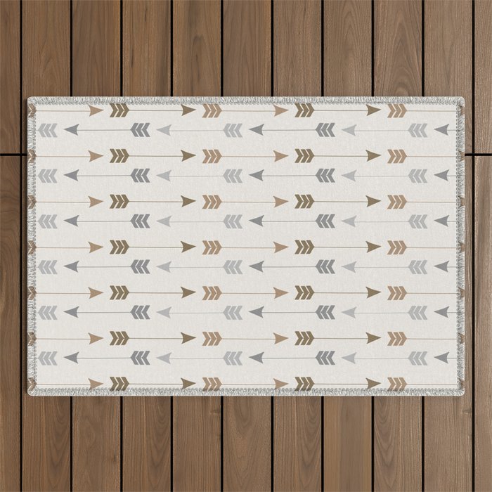 Tribal Arrows Pattern - Cream, Brown and Grey Outdoor Rug Gallery Image 1