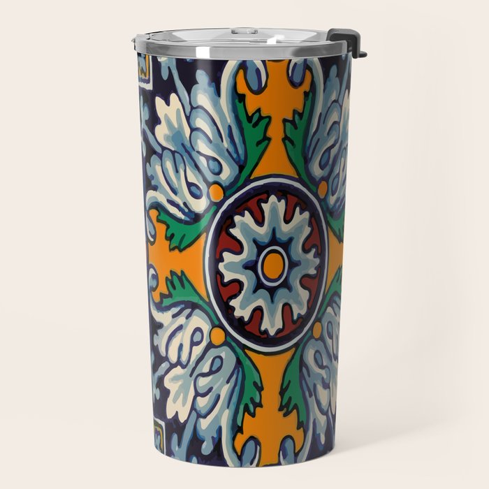 Mandala mexican talavera tile ceramic mosaic Travel Mug Gallery Image 2