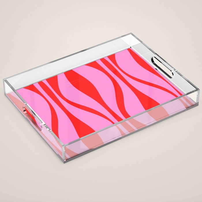 Mid Century Modern Retro Lounge Ogee Pattern Preppy Pink and Red Acrylic Tray Gallery Image 1