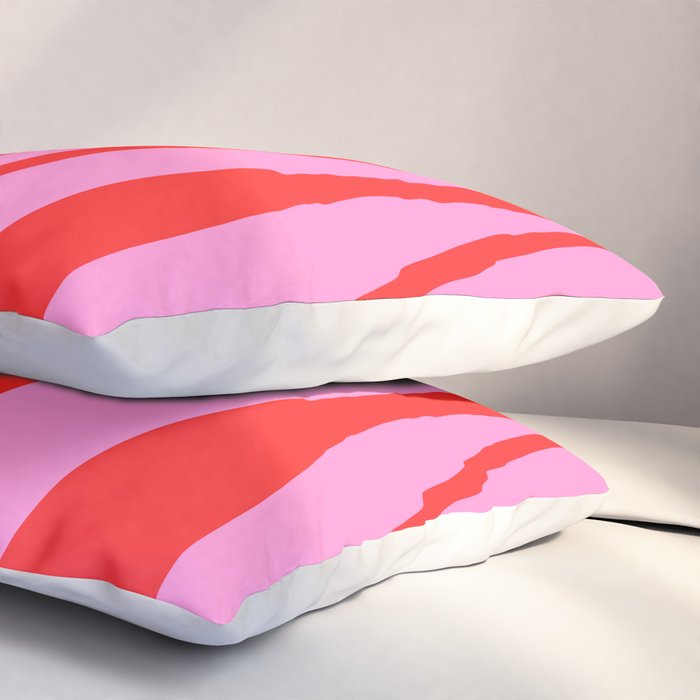 Mid Century Modern Retro Lounge Ogee Pattern Preppy Pink and Red Pillow Sham Gallery Image 3