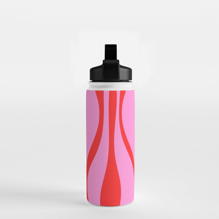 Mid Century Modern Retro Lounge Ogee Pattern Preppy Pink and Red Water Bottle Gallery Image 2