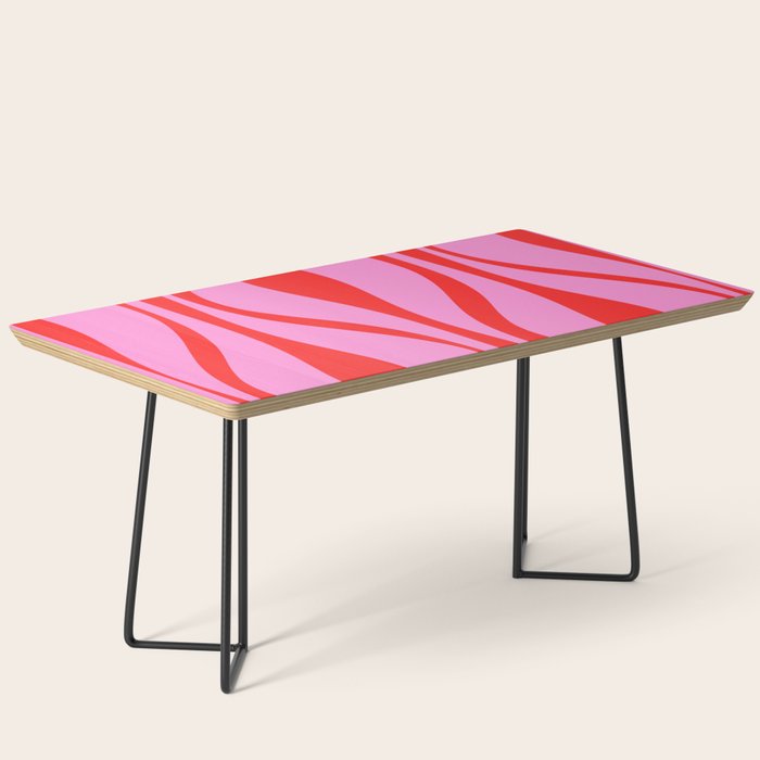 Mid Century Modern Retro Lounge Ogee Pattern Preppy Pink and Red Coffee Table Gallery Image 1