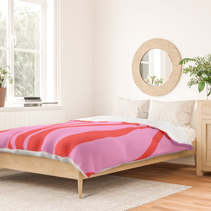 Mid Century Modern Retro Lounge Ogee Pattern Preppy Pink and Red Duvet Cover Gallery Image 2