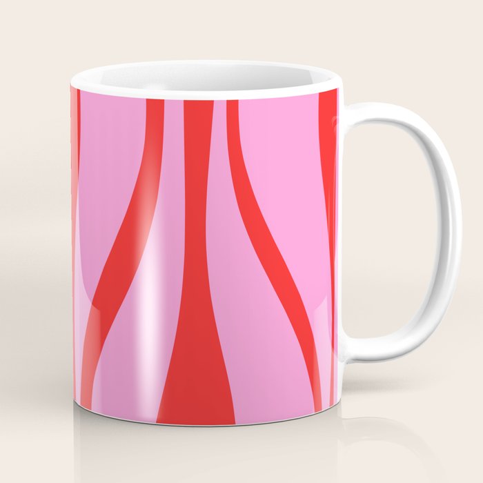 Mid Century Modern Retro Lounge Ogee Pattern Preppy Pink and Red Coffee Mug Gallery Image 1
