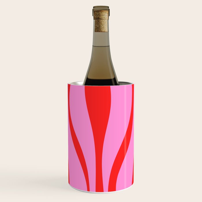 Mid Century Modern Retro Lounge Ogee Pattern Preppy Pink and Red Wine Chiller Gallery Image 1