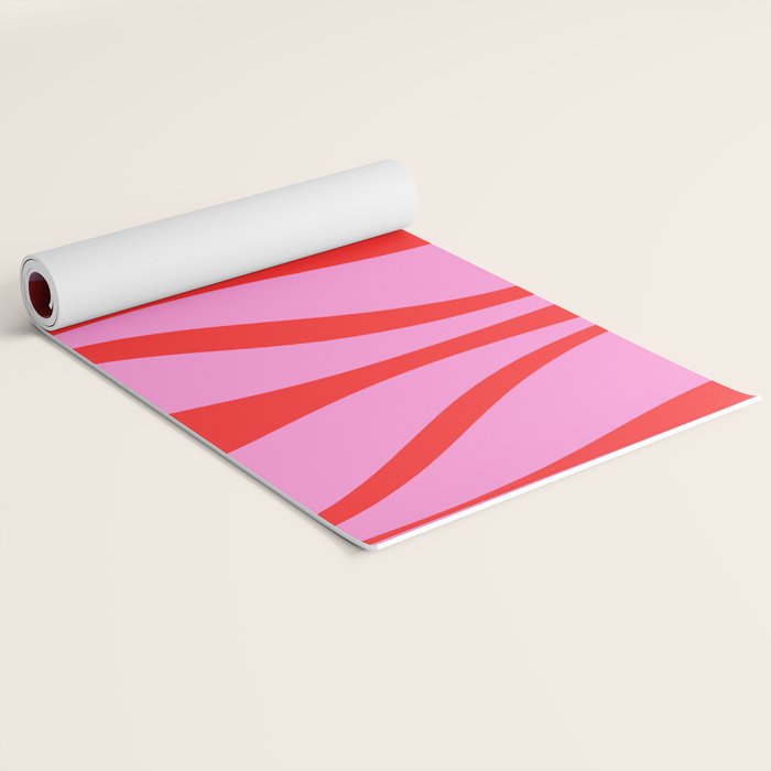 Mid Century Modern Retro Lounge Ogee Pattern Preppy Pink and Red Yoga Mat Gallery Image 2