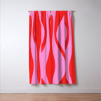 Mid Century Modern Retro Lounge Ogee Pattern Preppy Pink and Red Window Curtain Gallery Image 3
