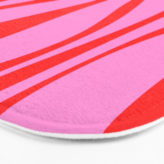 Mid Century Modern Retro Lounge Ogee Pattern Preppy Pink and Red Bath Mat Gallery Image 3