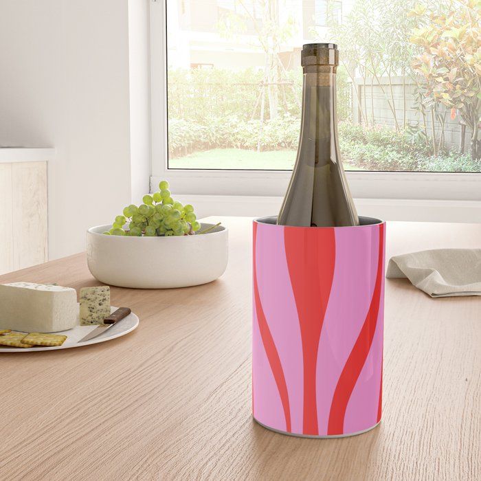 Mid Century Modern Retro Lounge Ogee Pattern Preppy Pink and Red Wine Chiller Gallery Image 4