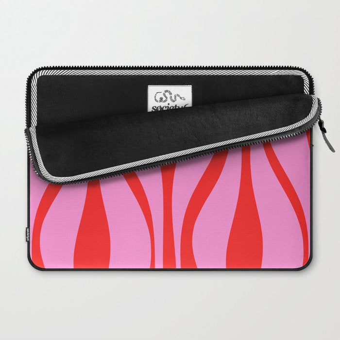Mid Century Modern Retro Lounge Ogee Pattern Preppy Pink and Red Laptop Sleeve Gallery Image 2