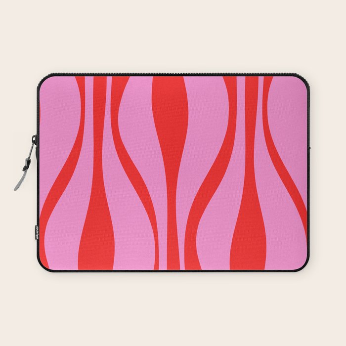 Mid Century Modern Retro Lounge Ogee Pattern Preppy Pink and Red Laptop Sleeve Gallery Image 1