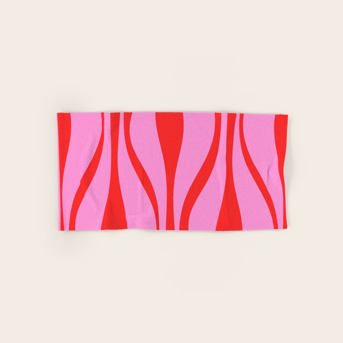 Mid Century Modern Retro Lounge Ogee Pattern Preppy Pink and Red Bath Towel Gallery Image 1