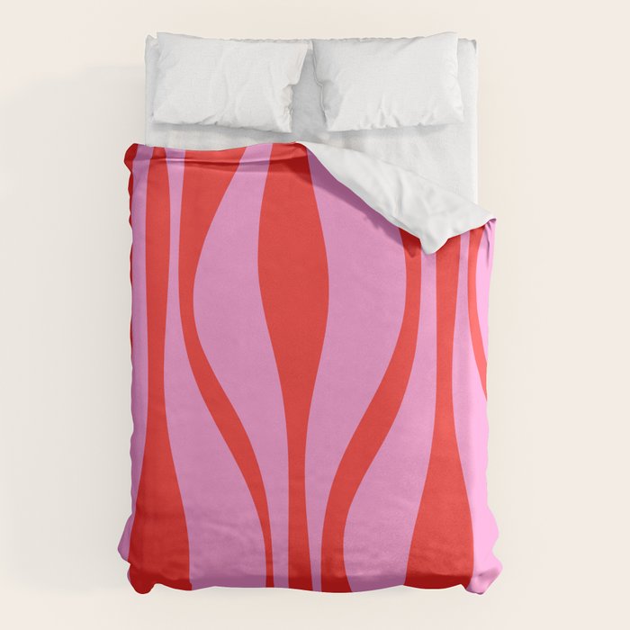 Mid Century Modern Retro Lounge Ogee Pattern Preppy Pink and Red Duvet Cover Gallery Image 6