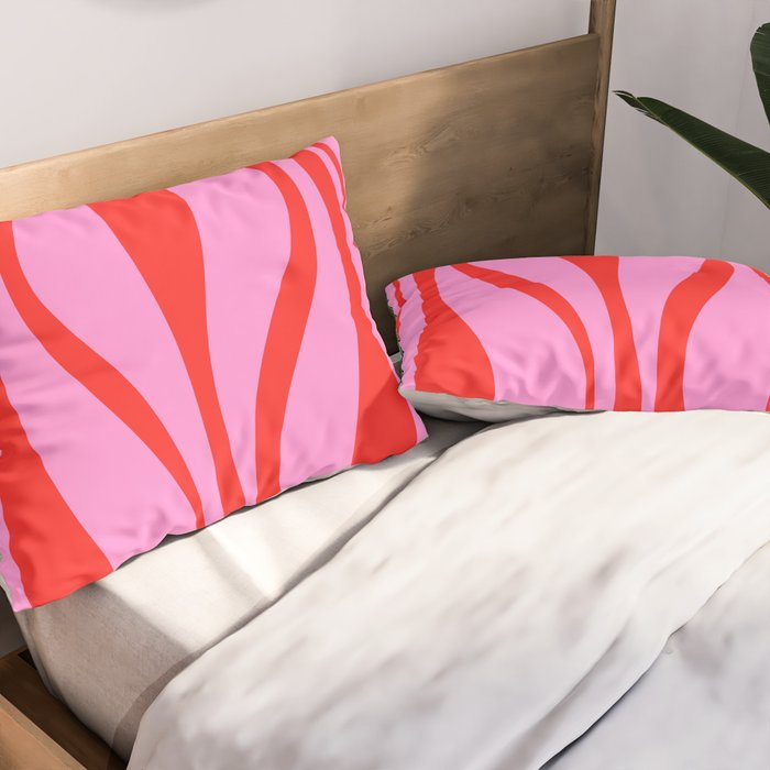 Mid Century Modern Retro Lounge Ogee Pattern Preppy Pink and Red Pillow Sham Gallery Image 2