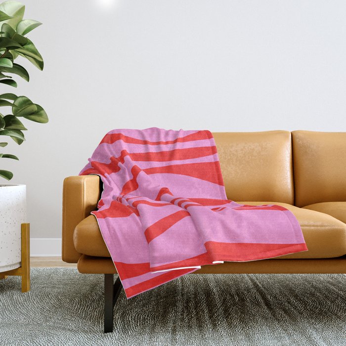 Mid Century Modern Retro Lounge Ogee Pattern Preppy Pink and Red Throw Blanket Gallery Image 1