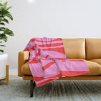 Mid Century Modern Retro Lounge Ogee Pattern Preppy Pink and Red Throw Blanket Gallery Image 1