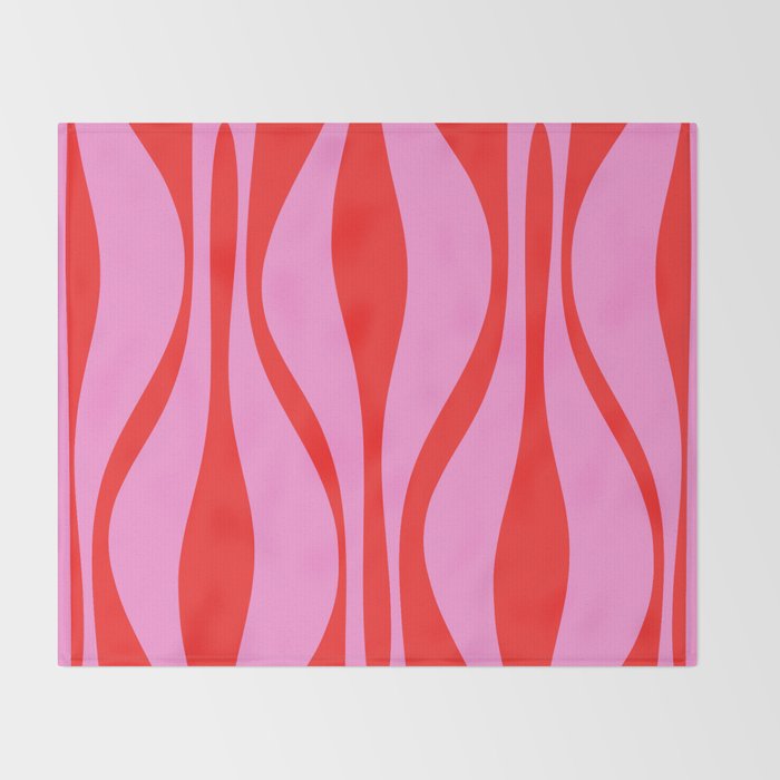 Mid Century Modern Retro Lounge Ogee Pattern Preppy Pink and Red Throw Blanket Gallery Image 2