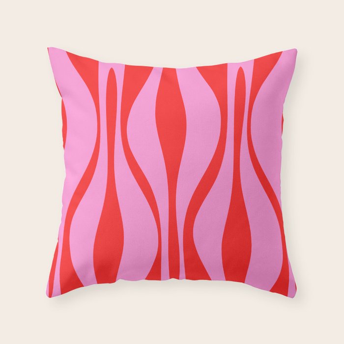 Mid Century Modern Retro Lounge Ogee Pattern Preppy Pink and Red Throw Pillow Gallery Image 6