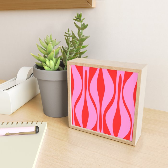 Mid Century Modern Retro Lounge Ogee Pattern Preppy Pink and Red Mini Art Print Gallery Image 2