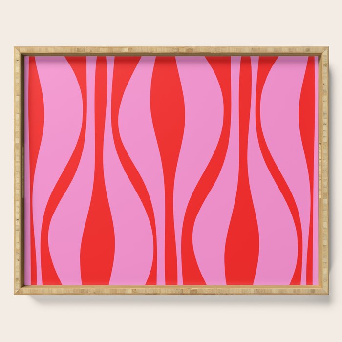 Mid Century Modern Retro Lounge Ogee Pattern Preppy Pink and Red Serving Tray Gallery Image 1