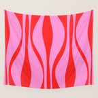 Mid Century Modern Retro Lounge Ogee Pattern Preppy Pink and Red Wall Tapestry Gallery Image 4