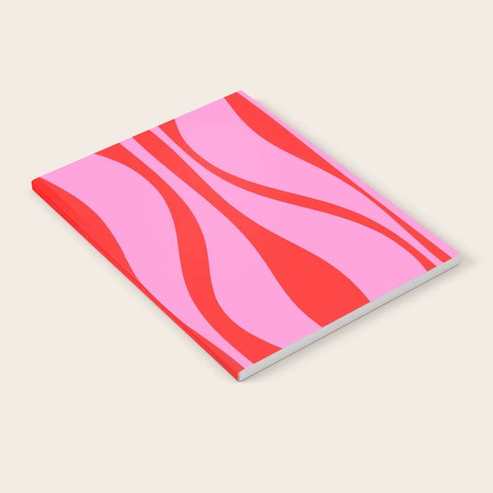 Mid Century Modern Retro Lounge Ogee Pattern Preppy Pink and Red Notebook Gallery Image 2