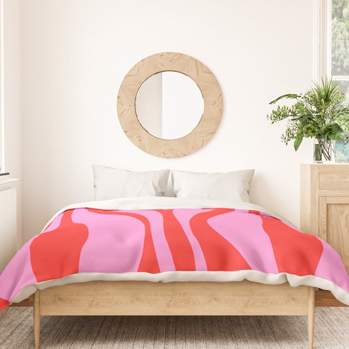 Mid Century Modern Retro Lounge Ogee Pattern Preppy Pink and Red Duvet Cover Gallery Image 3