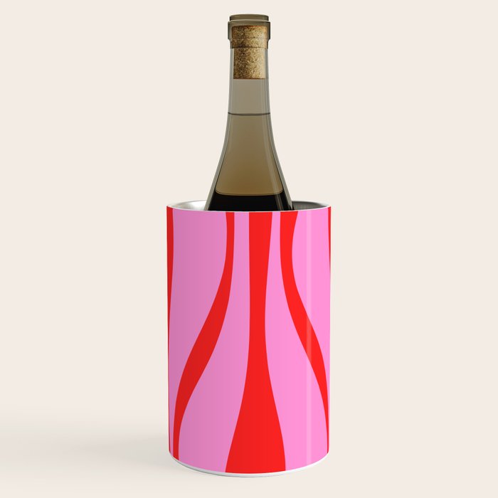 Mid Century Modern Retro Lounge Ogee Pattern Preppy Pink and Red Wine Chiller Gallery Image 2