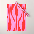 Mid Century Modern Retro Lounge Ogee Pattern Preppy Pink and Red Wrapping Paper Gallery Image 1
