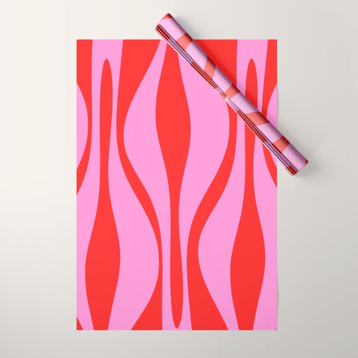 Mid Century Modern Retro Lounge Ogee Pattern Preppy Pink and Red Wrapping Paper Gallery Image 1