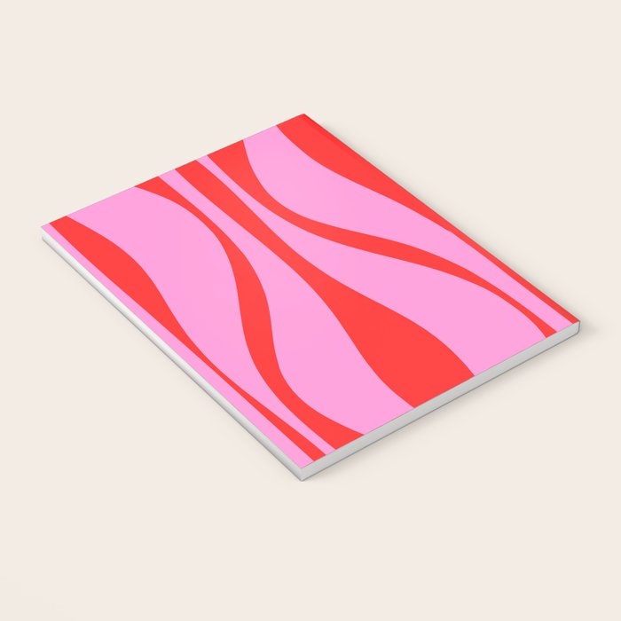 Mid Century Modern Retro Lounge Ogee Pattern Preppy Pink and Red Notebook Gallery Image 3